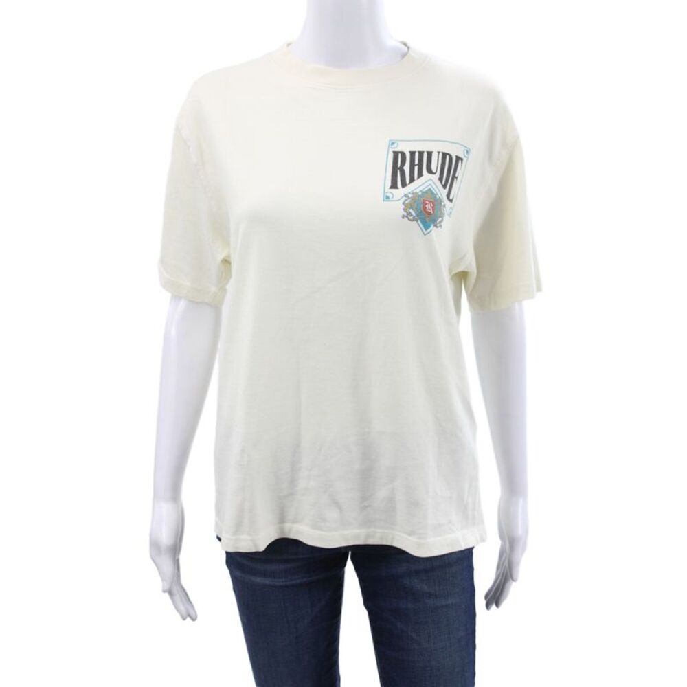 Rhude Unisex Adults Basic Graphic T-Shirt Ivory Short Sleeve Cotton Size XS